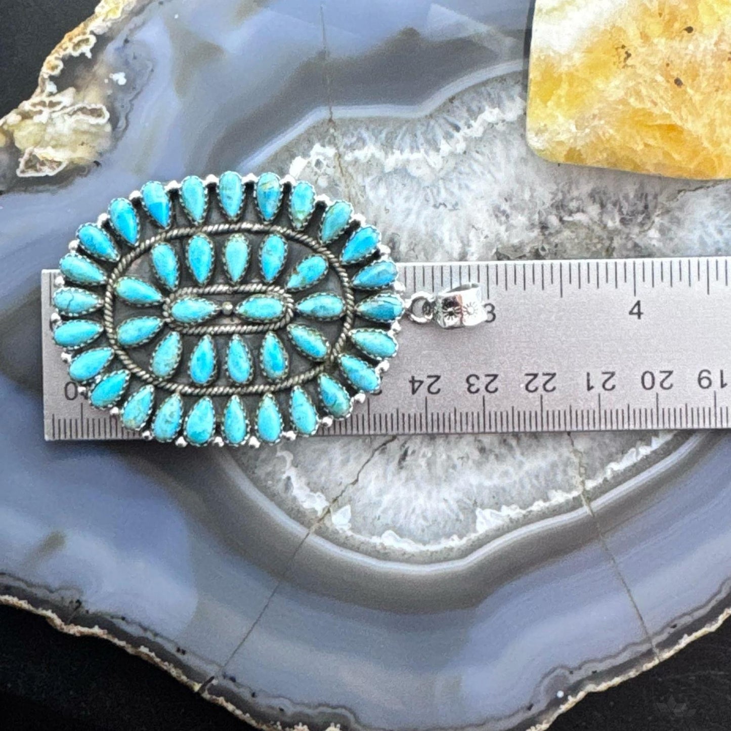 Sterling Silver Southwestern Style Turquoise Decorated Large Cluster Pendant For Women