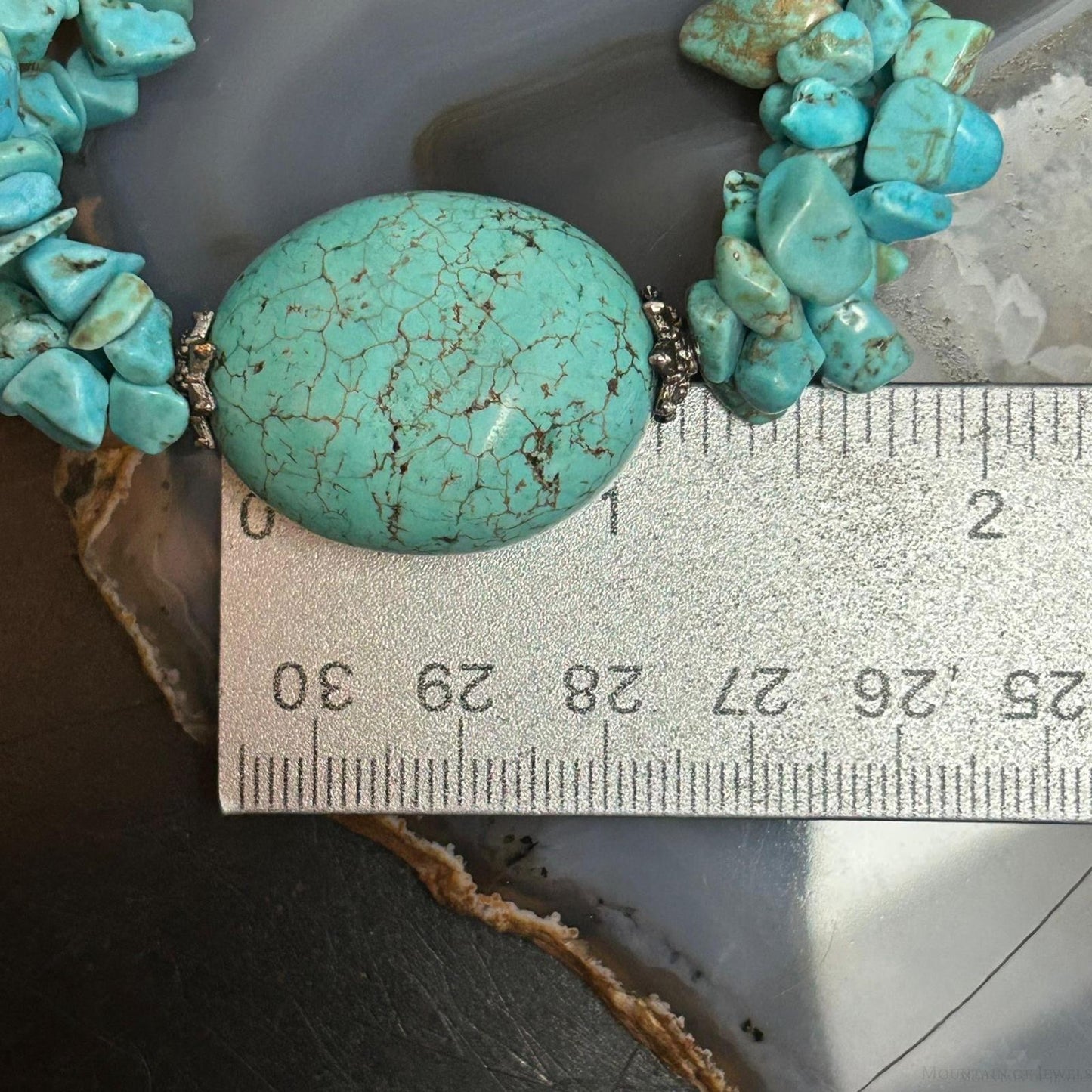 Native American Oval Turquoise Stone w/3 Strands Natural Turquoise Necklace
