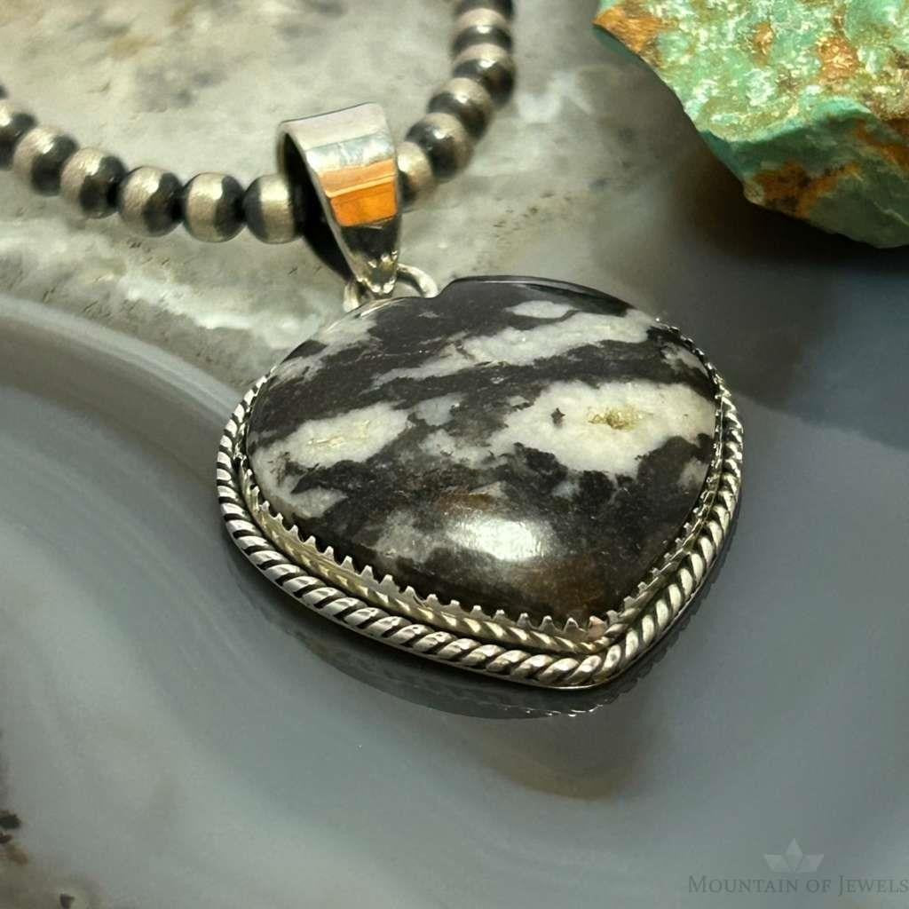 Sterling Silver Southwestern Style White Buffalo Heart Pendant For Women #2