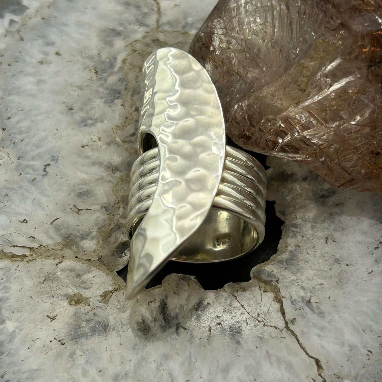 Sterling Silver Hammered Oval Modern Band Fashion Ring For Women, Taxco Mexico