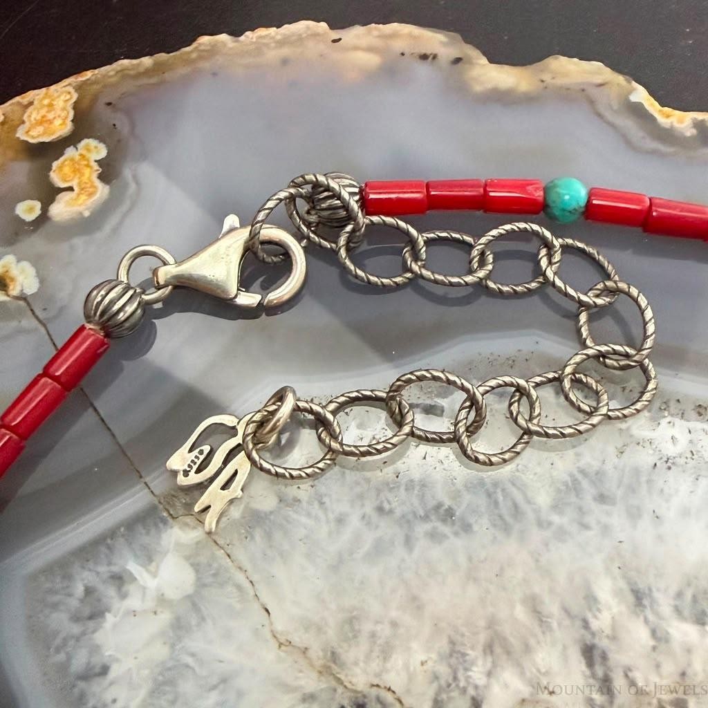Carolyn Pollack Sterling Silver Cactus Pendant on Coral 14"-17" Necklace For Women