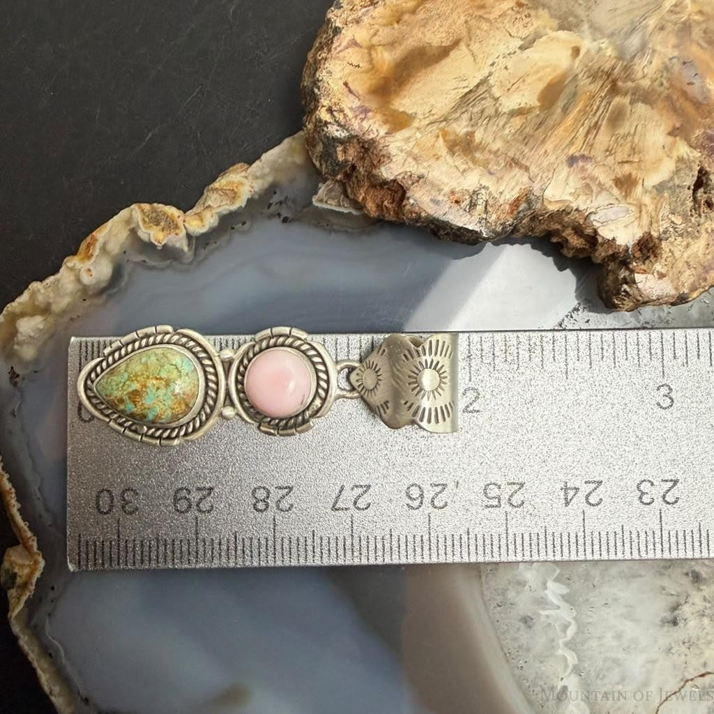 Sterling Silver Southwestern Style Pink Conch & Turquoise Pendant For Women #1