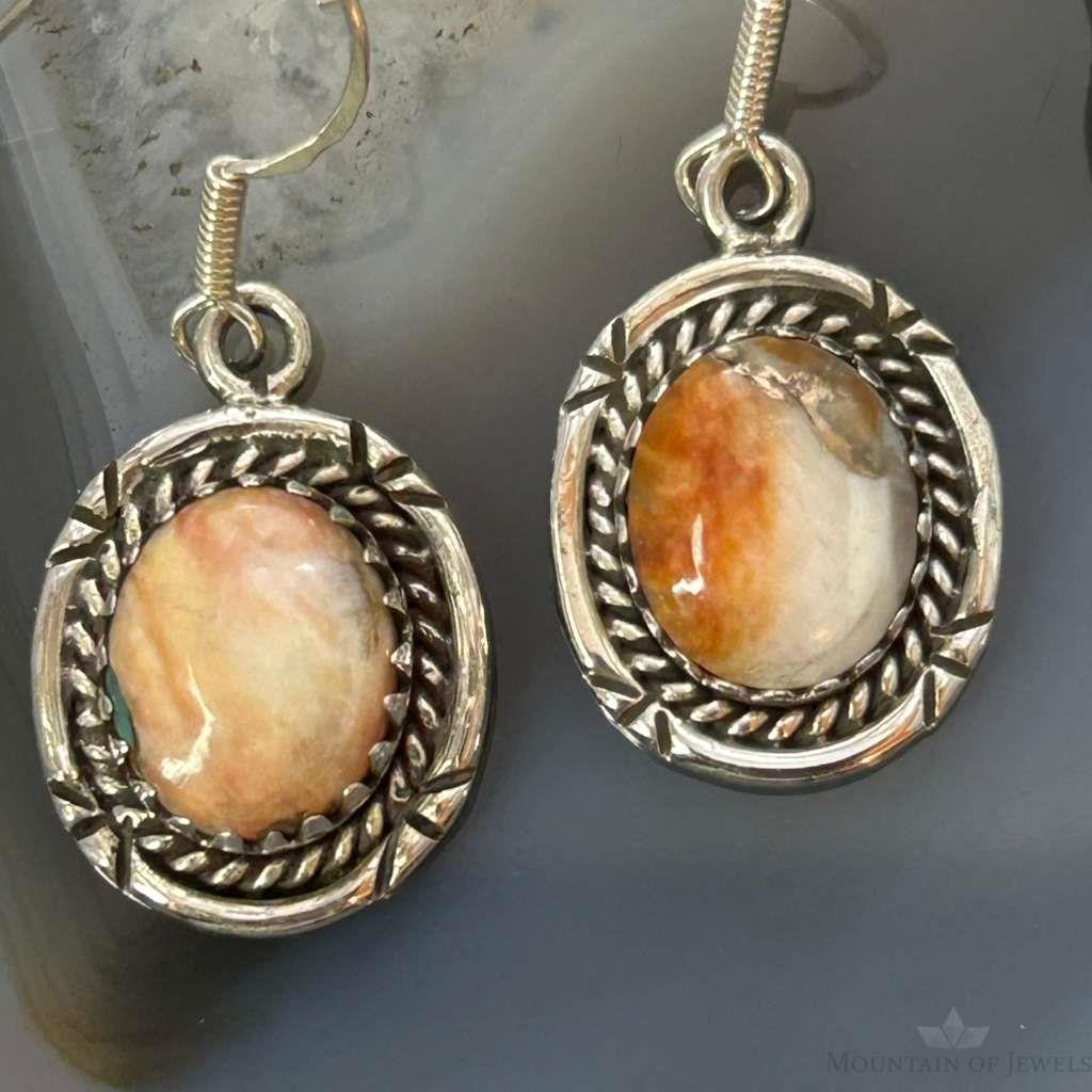 Sterling Silver Southwestern Style Spiny Oyster Dangle Earrings For Women