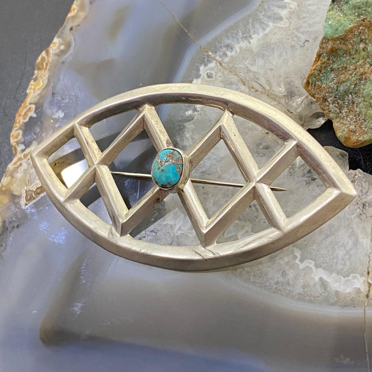 Silver Native American Turquoise Sandcast Brooch