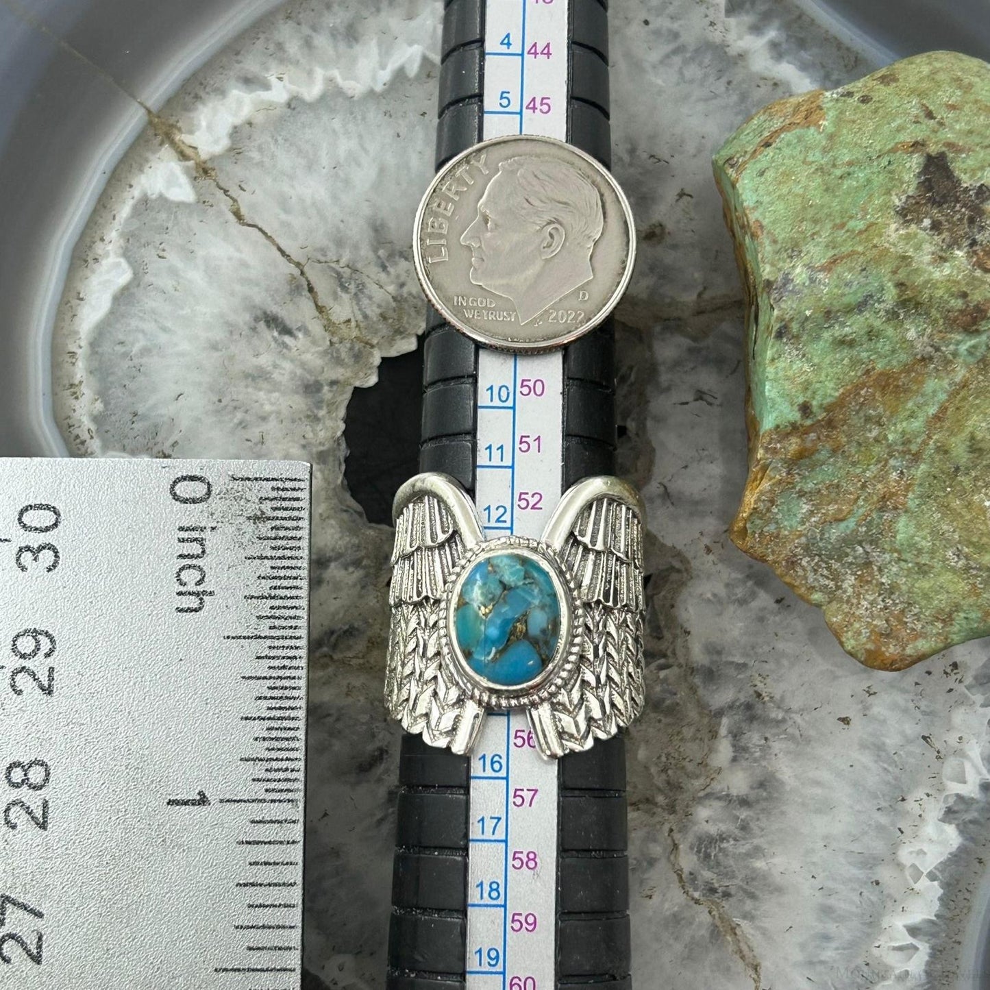 Sterling Silver Southwestern Style Copper Turquoise Wing Ring Size 7 For Women