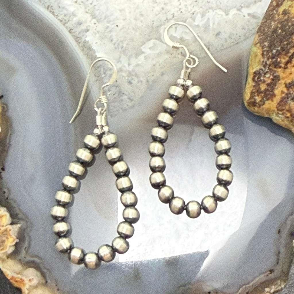 Sterling Silver Southwestern Style 4mm Navajo Pearl Bead Hoop Earrings For Women