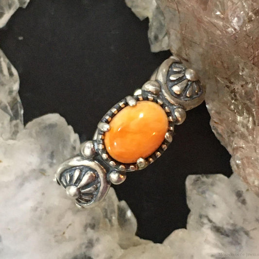 Carolyn Pollack Sterling Silver Oval Orange Spiny Oyster Decorated Ring For Women