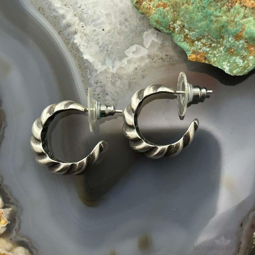 Sterling Silver Twisted Half Huggie Hoop Earrings For Women