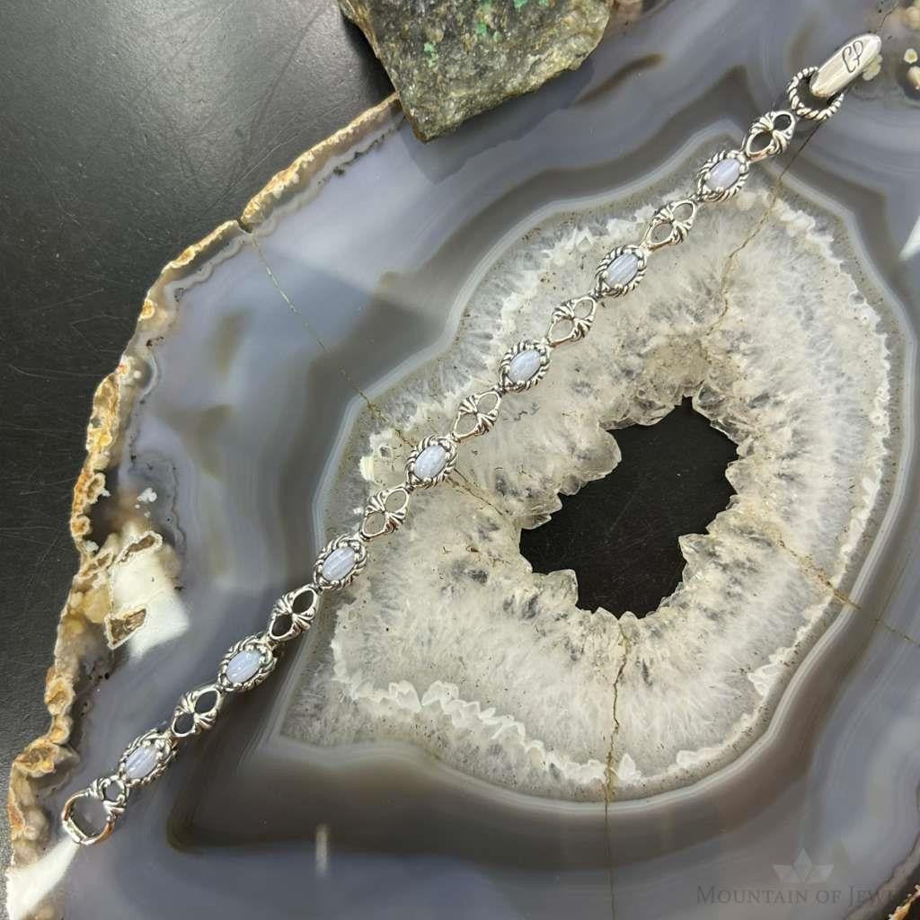Carolyn Pollack Sterling Silver Oval Blue Lace Agate Link Bracelet For Women