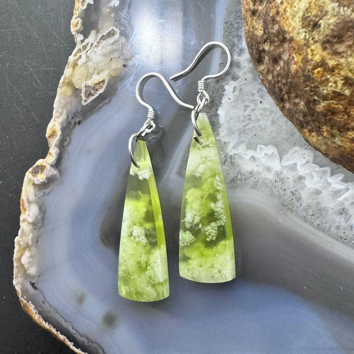 Sterling Silver Triangle Vesuvianite Slab Dangle Earrings For Women #236