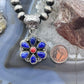 Native American Sterling Silver Lapis & Coral Flower Decorated Pendant For Women