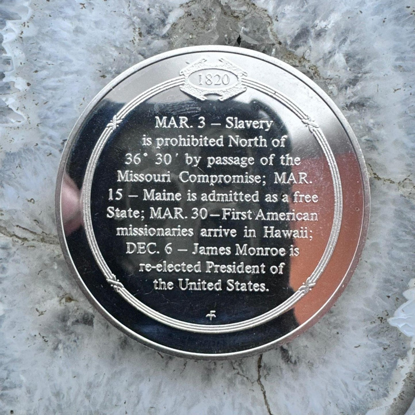 US March 3,1820 Missouri Compromise Limits Spread of Slavery .925 Silver Bullion