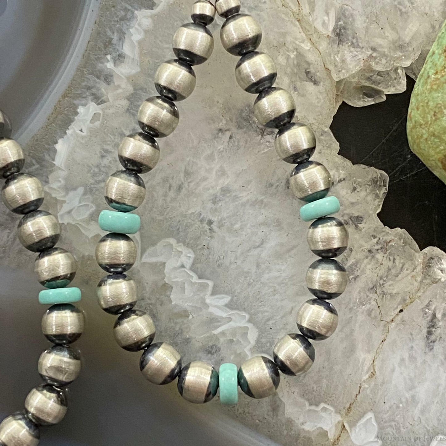 Navajo Pearl Bead 5mm & 3 Turquoise Disk Sterling Silver Hoop Earrings For Women