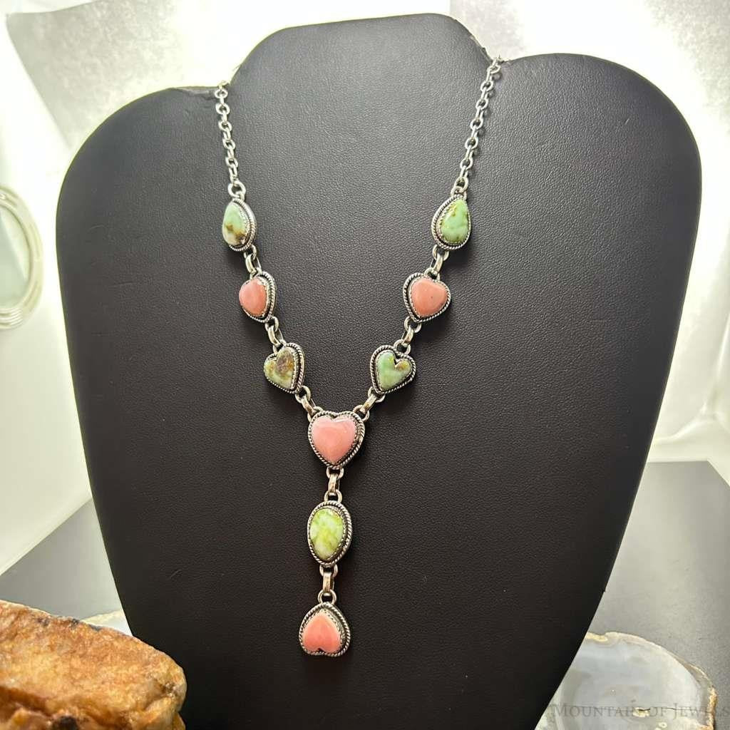 Sterling Silver Southwestern Style Pink Conch & Palomino Lariat 22" Necklace For Women