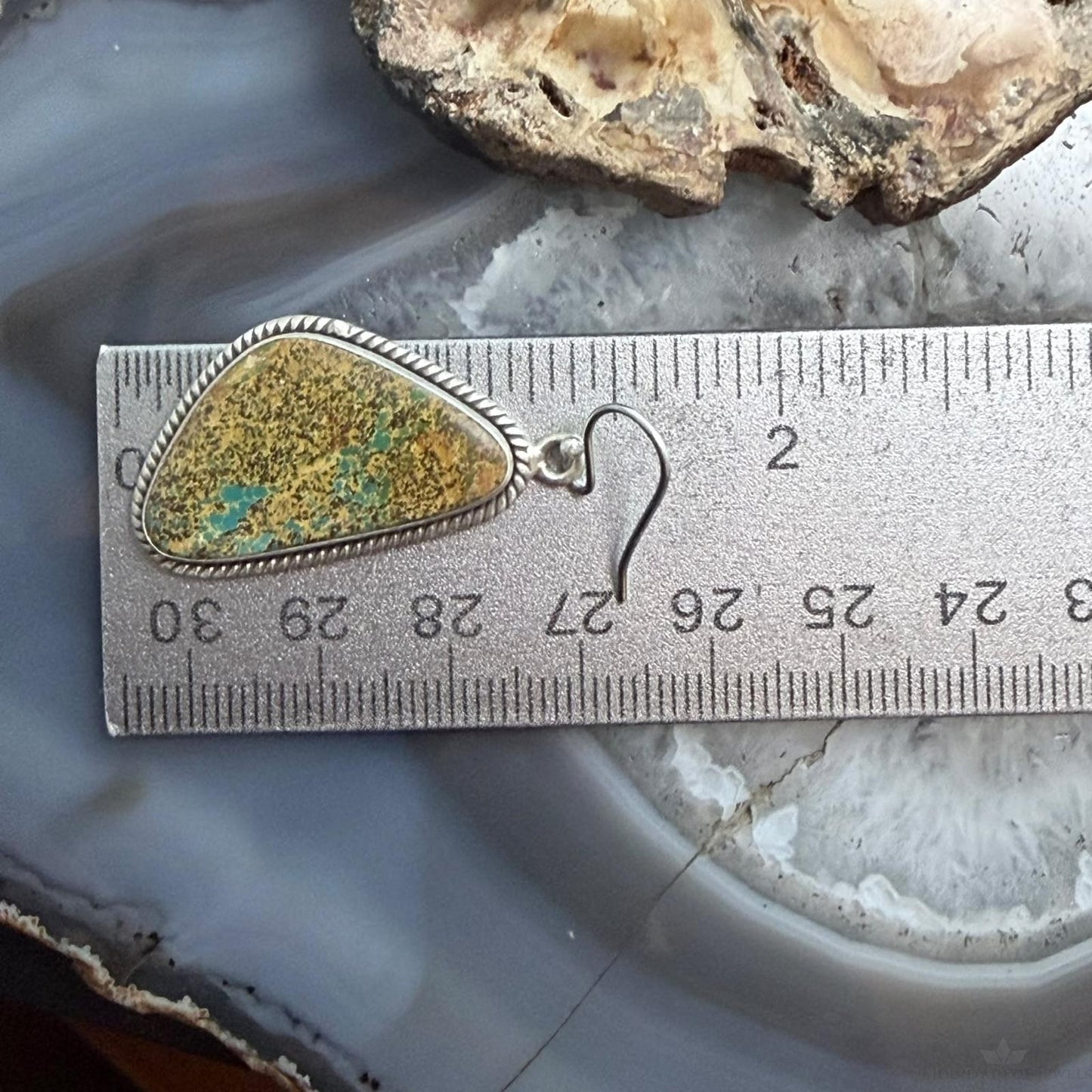 Sterling Silver Southwestern Style Triangle Royston Turquoise Dangle Earrings For Women