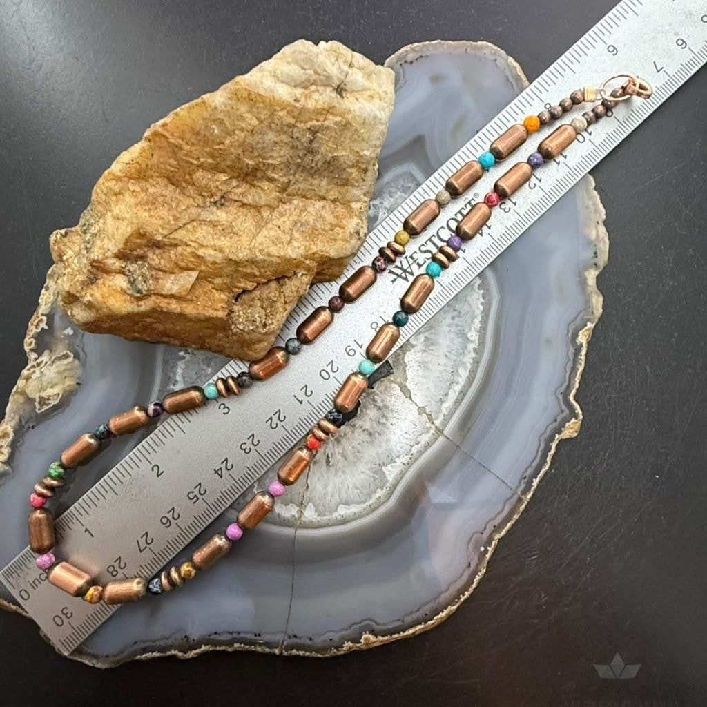 Southwestern Style Copper Navajo Pearl Round &Cylinder w/Multistone 18" Necklace For Women