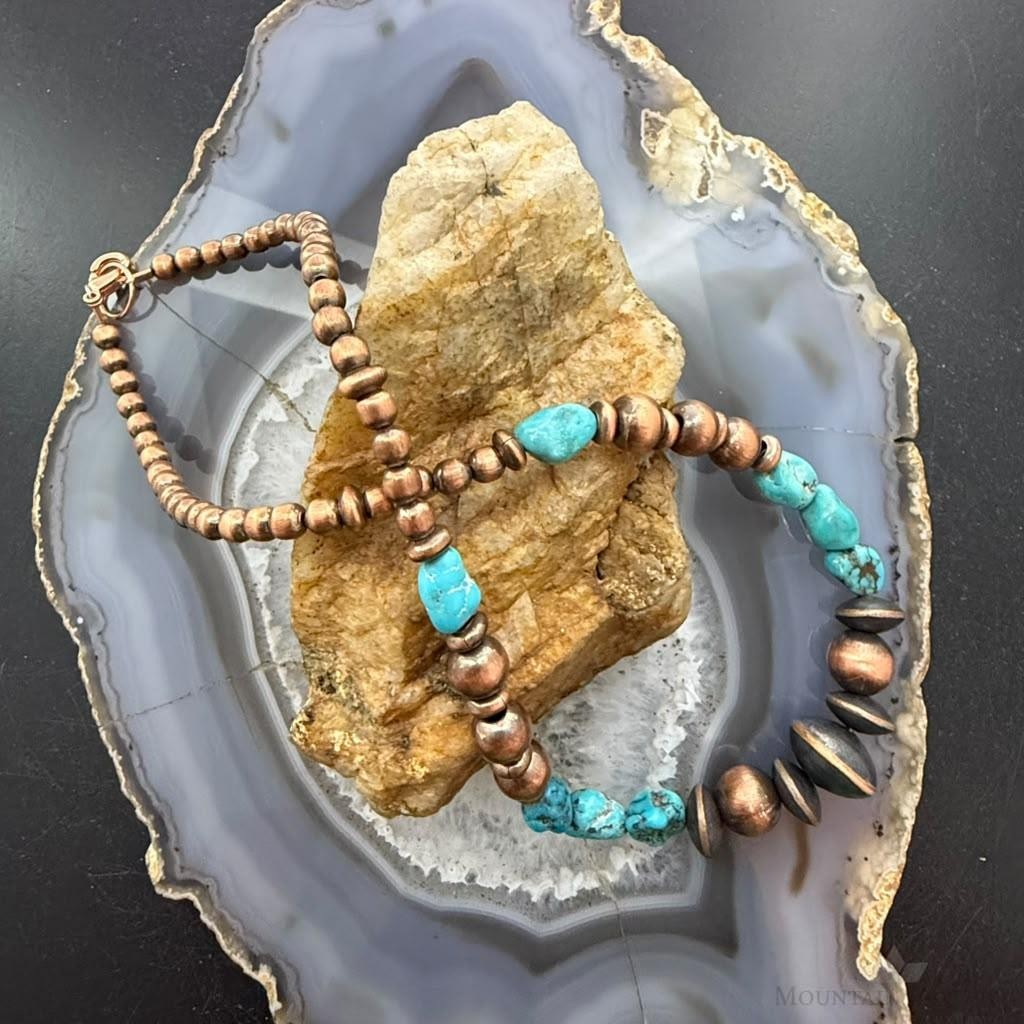 Southwestern Style Copper 4.5-14mm Navajo Pearl&Natural Hubei Turquoise Necklace For Women