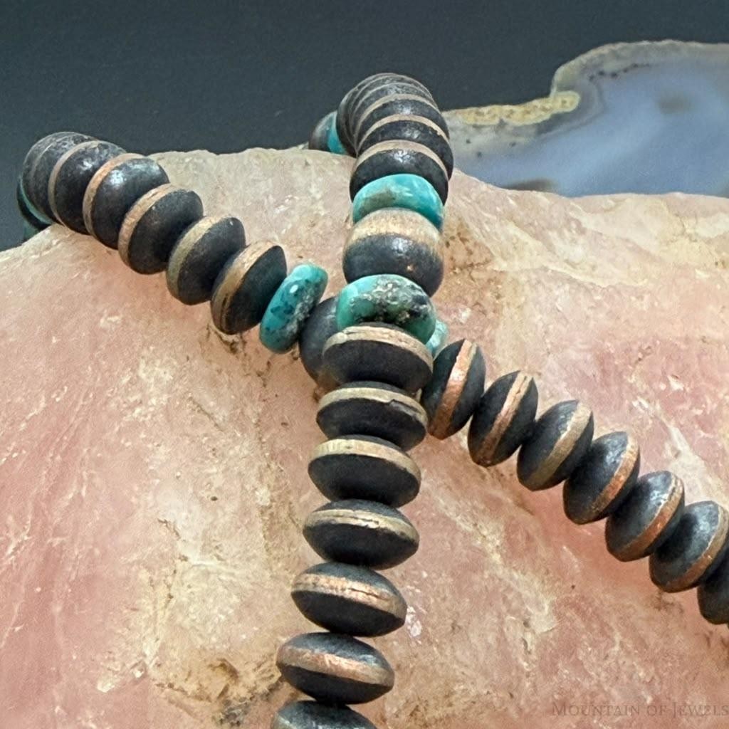 Southwestern Style Copper 8mm Navajo Pearl Saucer & Turquoise 18"-20" Necklace