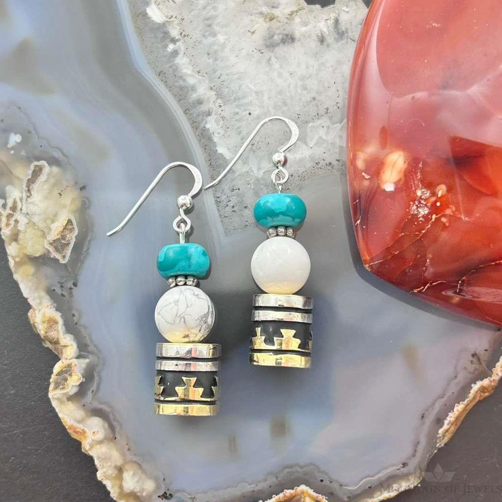 Tommy & Rosita Singer Sterling Silver Turquoise,Howlite Beads Dangle Earrings For Women