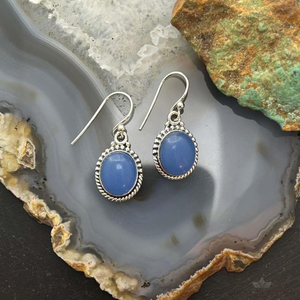 Sterling Silver Southwestern Style Periwinkel Chalcedony Dangle Earrings For Women