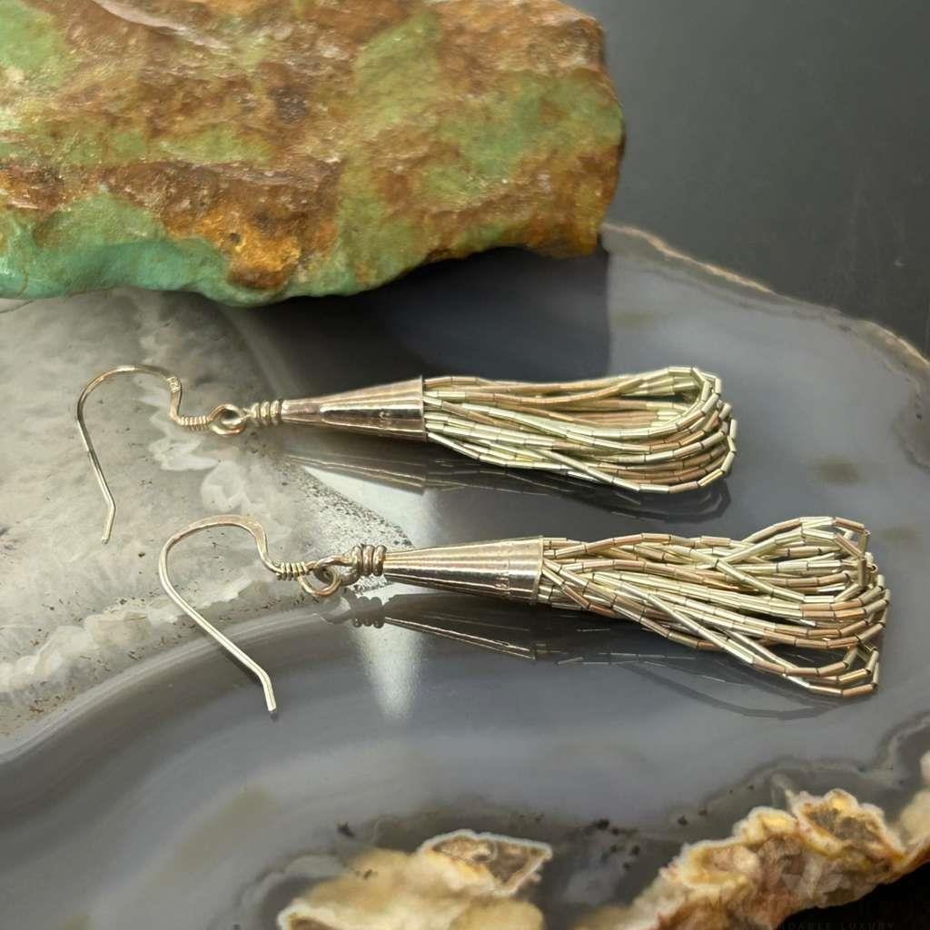 Native American Sterling Silver Liquid Silver Dangle Earrings For Women