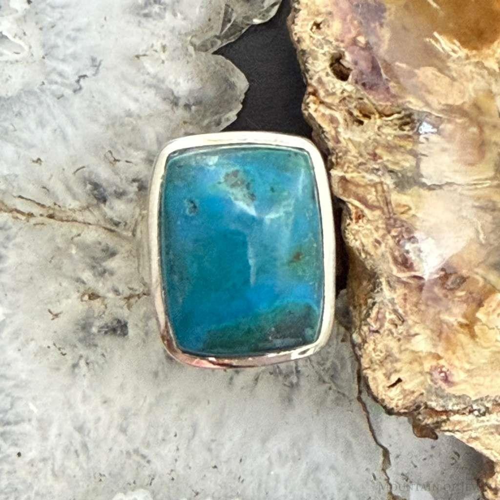 Sterling Silver Southwestern Style Rectangle Chrysocolla Ring Size 8.75 For Women