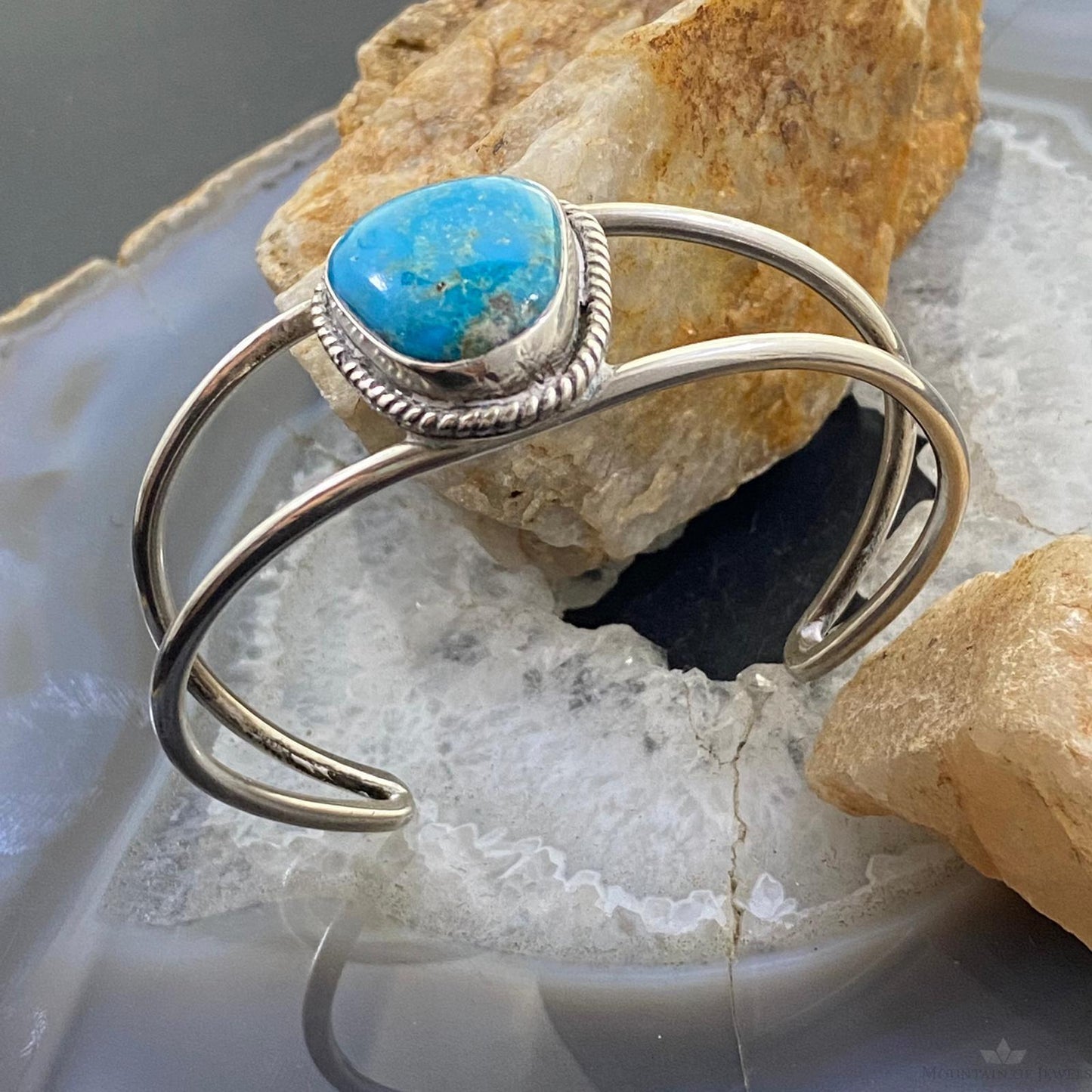 Vintage Native American Silver Turquoise Split Shank Bracelet For Women