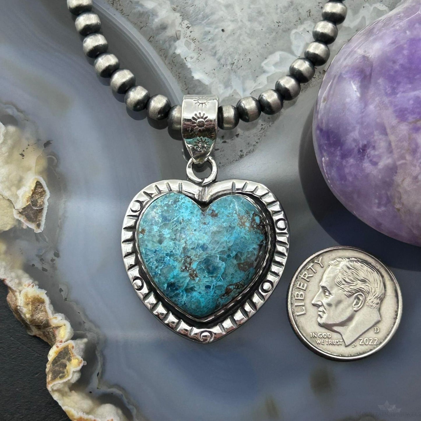 Sterling Silver Southwestern Style Chrysocolla Heart Pendant For Women #1