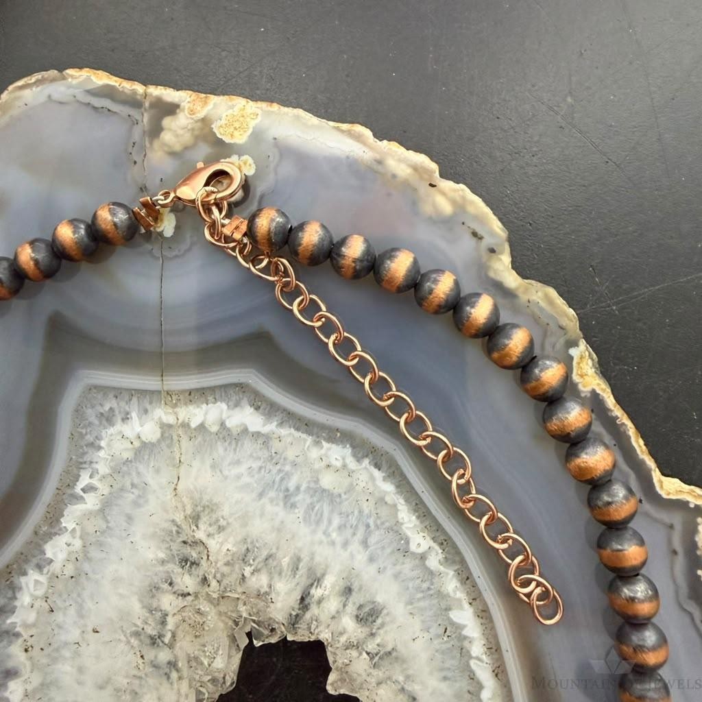 Southwestern Style 6mm Copper Navajo Pearl w/Hubei Turquoise Beads Necklace For Women