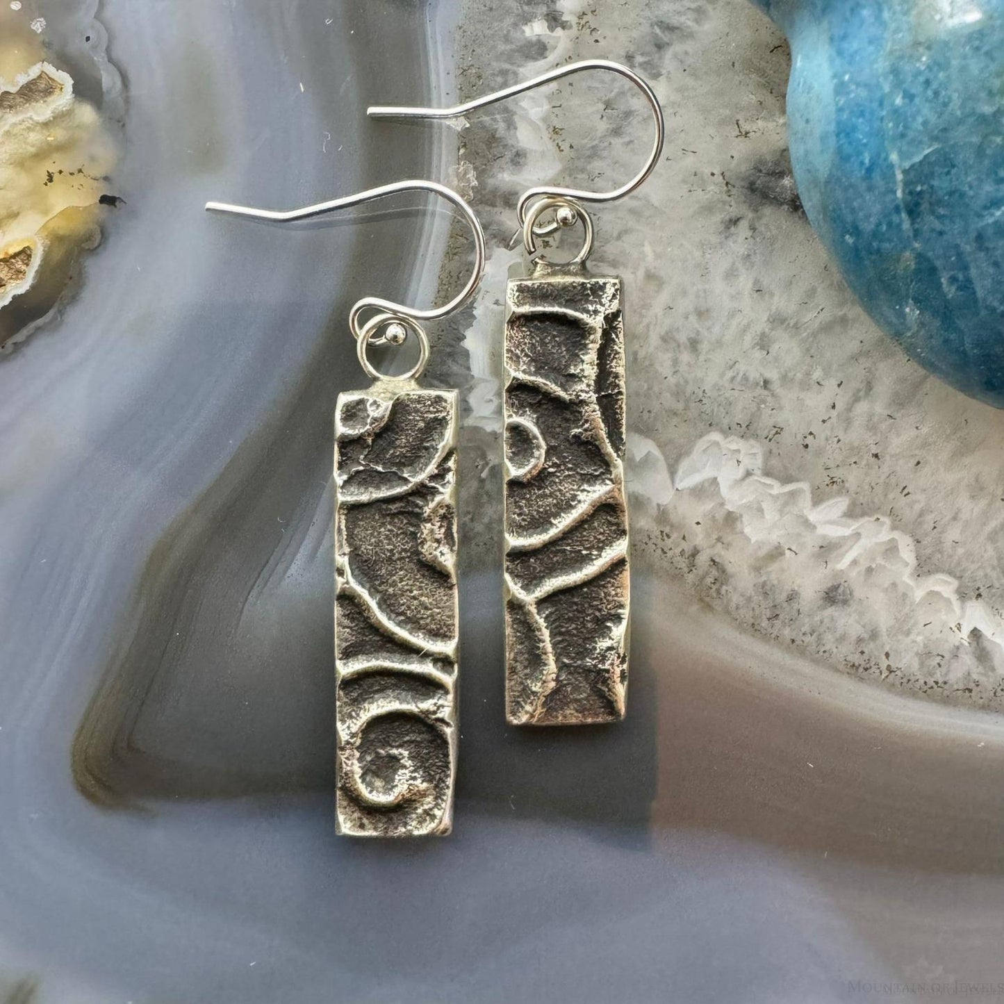 Cheyenne Custer Sterling Silver Tufa Cast Rectangle Dangle Earrings For Women