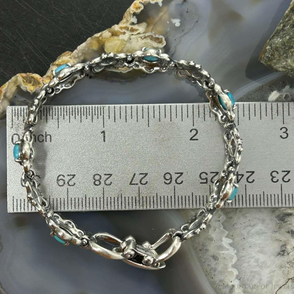 Carolyn Pollack Sterling Silver 6 Oval Turquoise Decorated Link Bracelet For Women