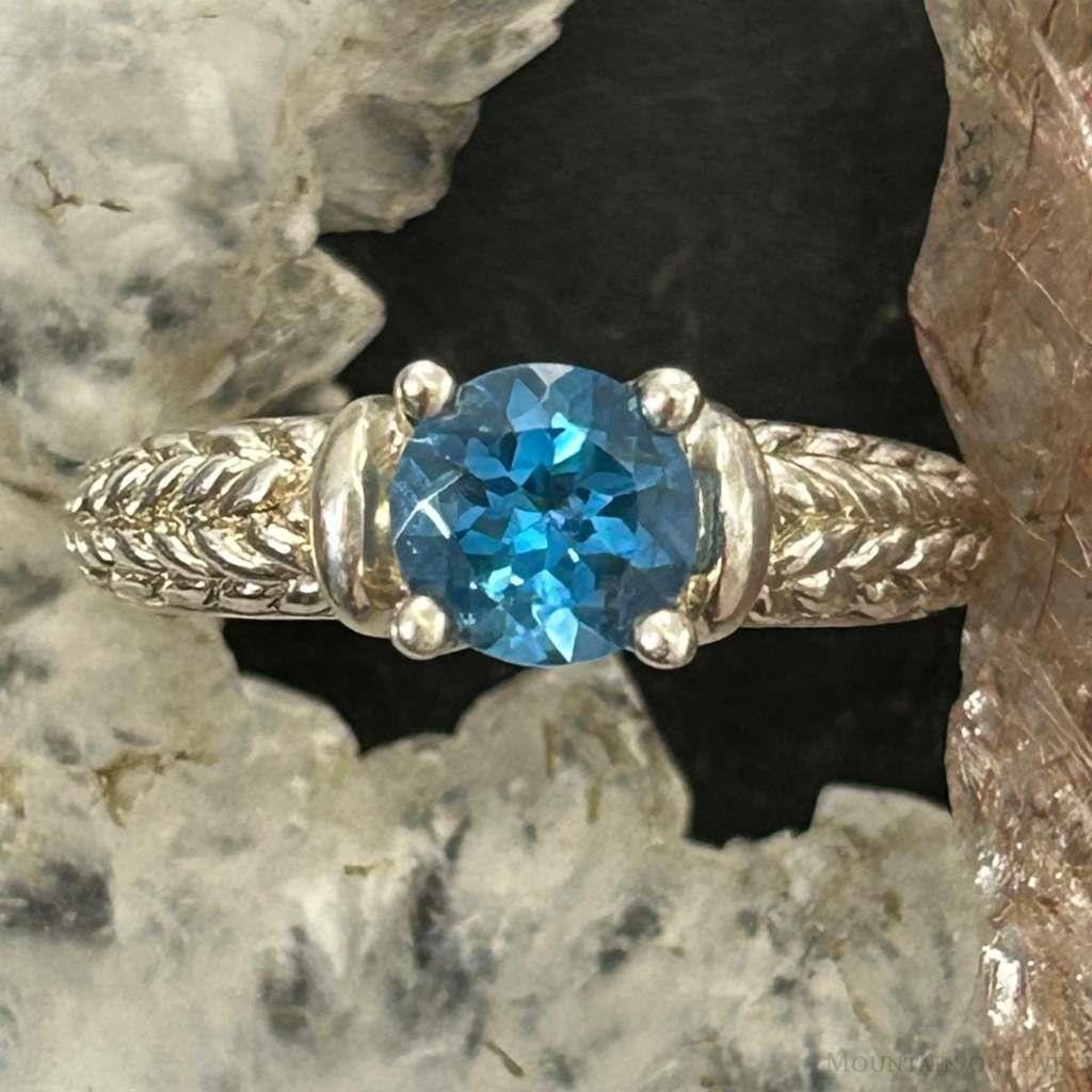 Carolyn Pollack Sterling Silver Faceted Blue Topaz Decorated Ring Size 7 For Women