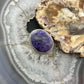 Sterling Silver Southwestern Style Oval Charoite Decorated Ring Size 7 For Women