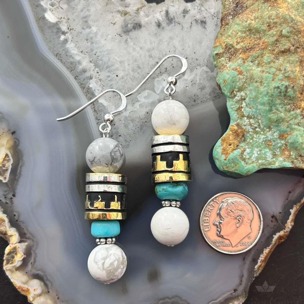Tommy & Rosita Singer Sterling Silver Howlite, Turquoise Bead Dangle Earrings For Women