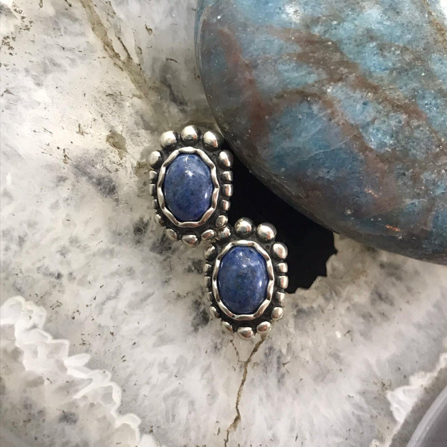 Carolyn Pollack Sterling Silver Oval Denim Lapis Stud Earrings For Women