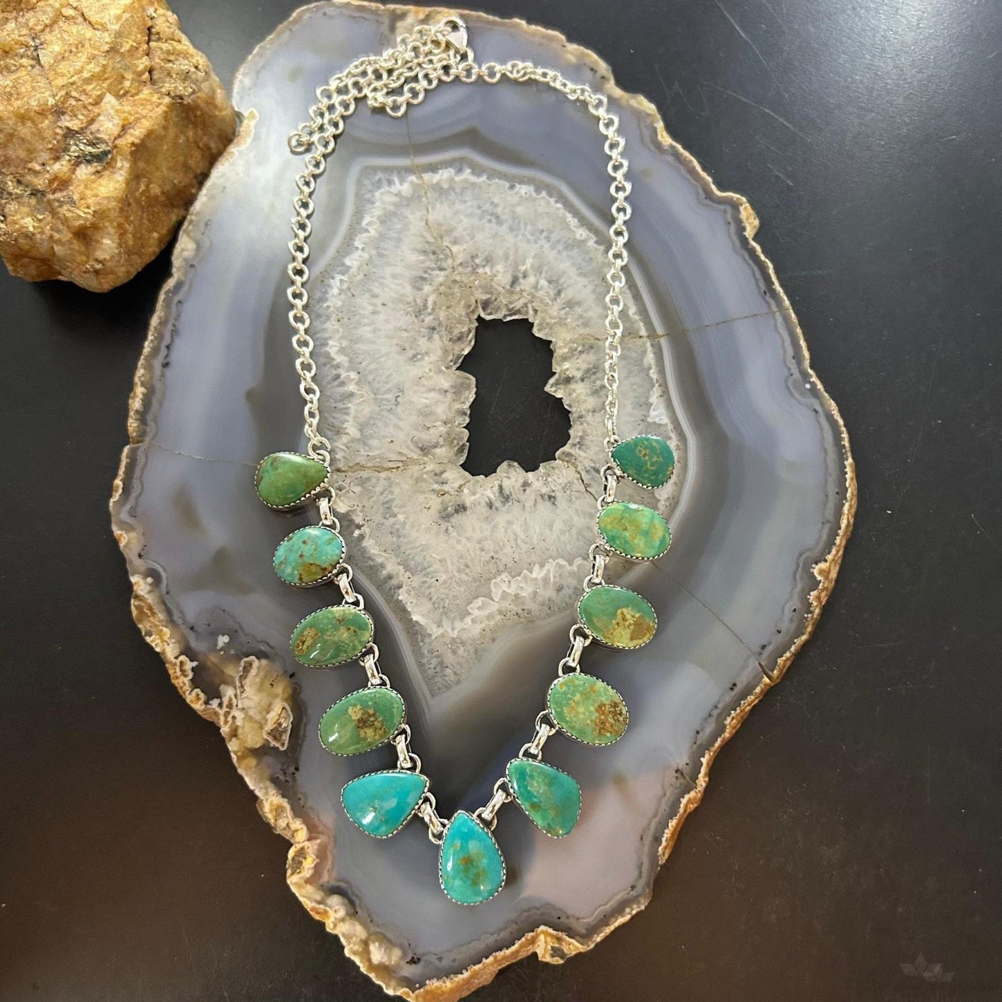Sterling Silver Southwestern Style Teardrop & Oval Turquoise 20" Necklace For Women