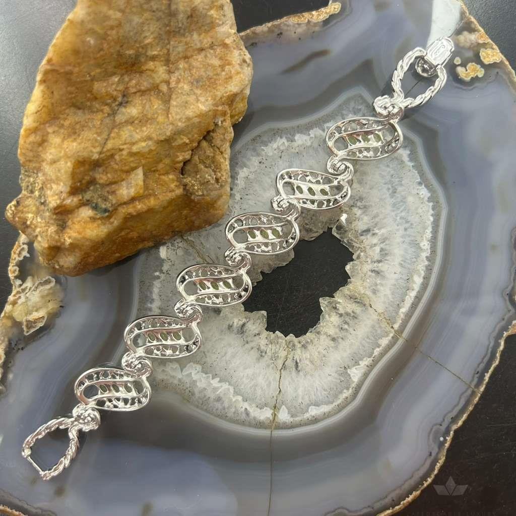 Carolyn Pollack Sterling Silver 18 Faceted Peridot Foldover Link Bracelet For Women