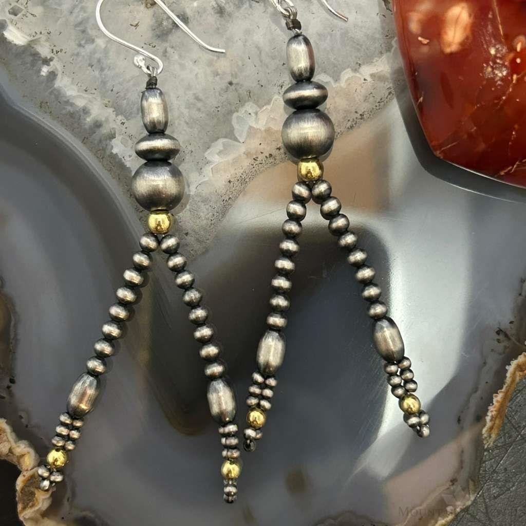 Various Sizes Navajo Pearl Beads Sterling Silver Dangle Earrings For Women