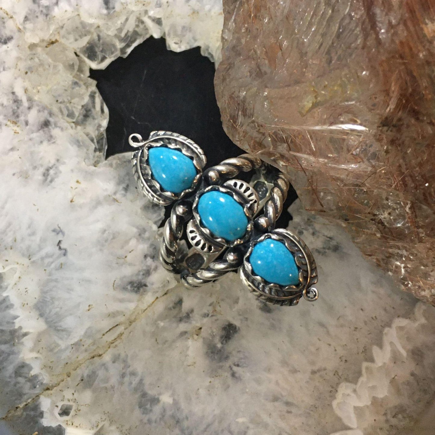 Carolyn Pollack Sterling Silver 3 Turquoise Split Shank Ring In Variety of Sizes