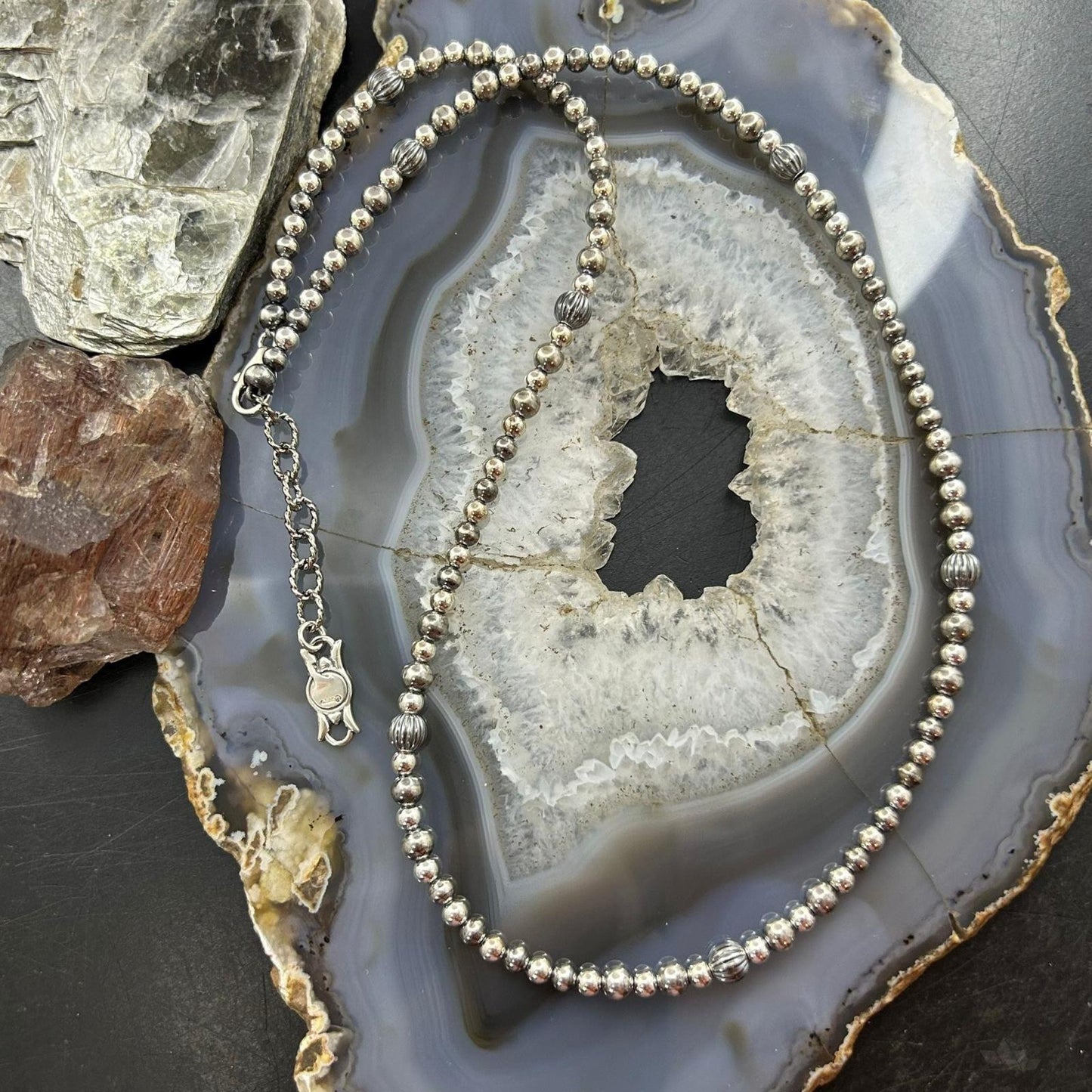 Carolyn Pollack Sterling Silver Decorated 3mm-6mm Graduated Beaded Necklace For Women