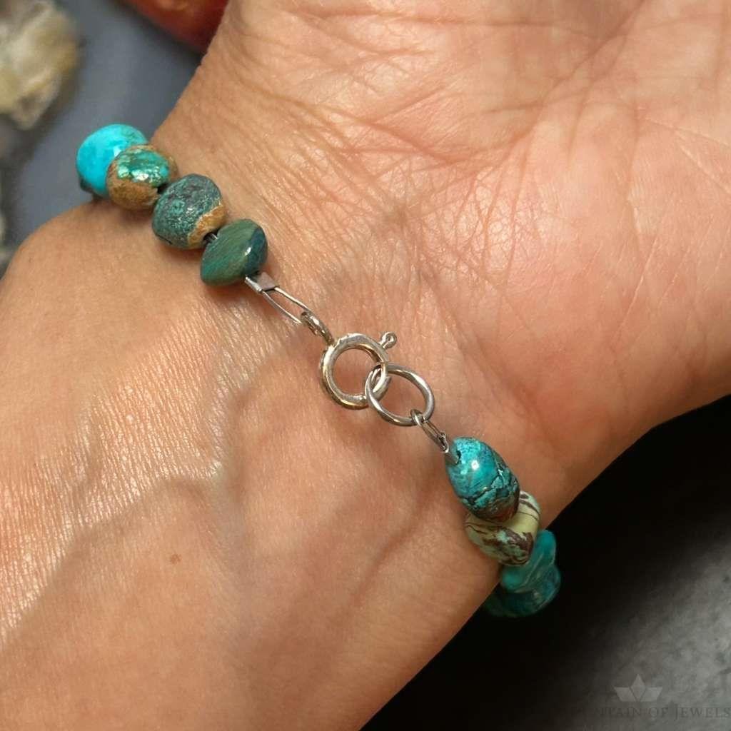 Sterling Silver Natural Turquoise Beads 7" Bracelet For Women #1