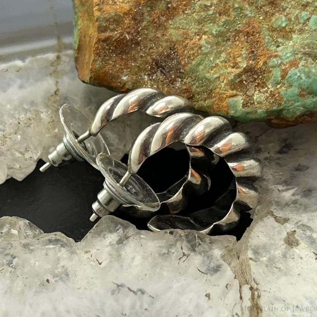 Sterling Silver Twisted Half Huggie Hoop Earrings For Women