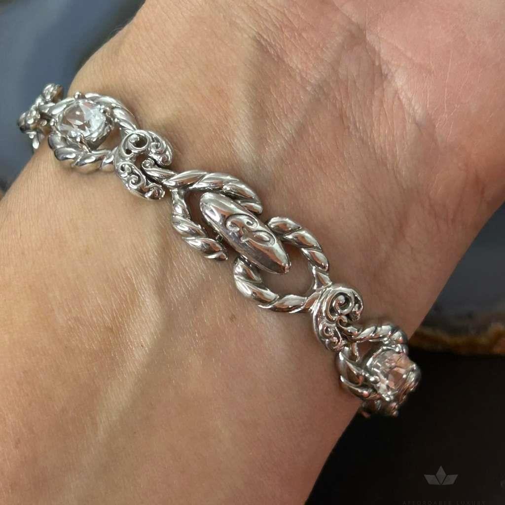 Carolyn Pollack Sterling Silver 6 Faceted White Topaz Link Bracelet For Women