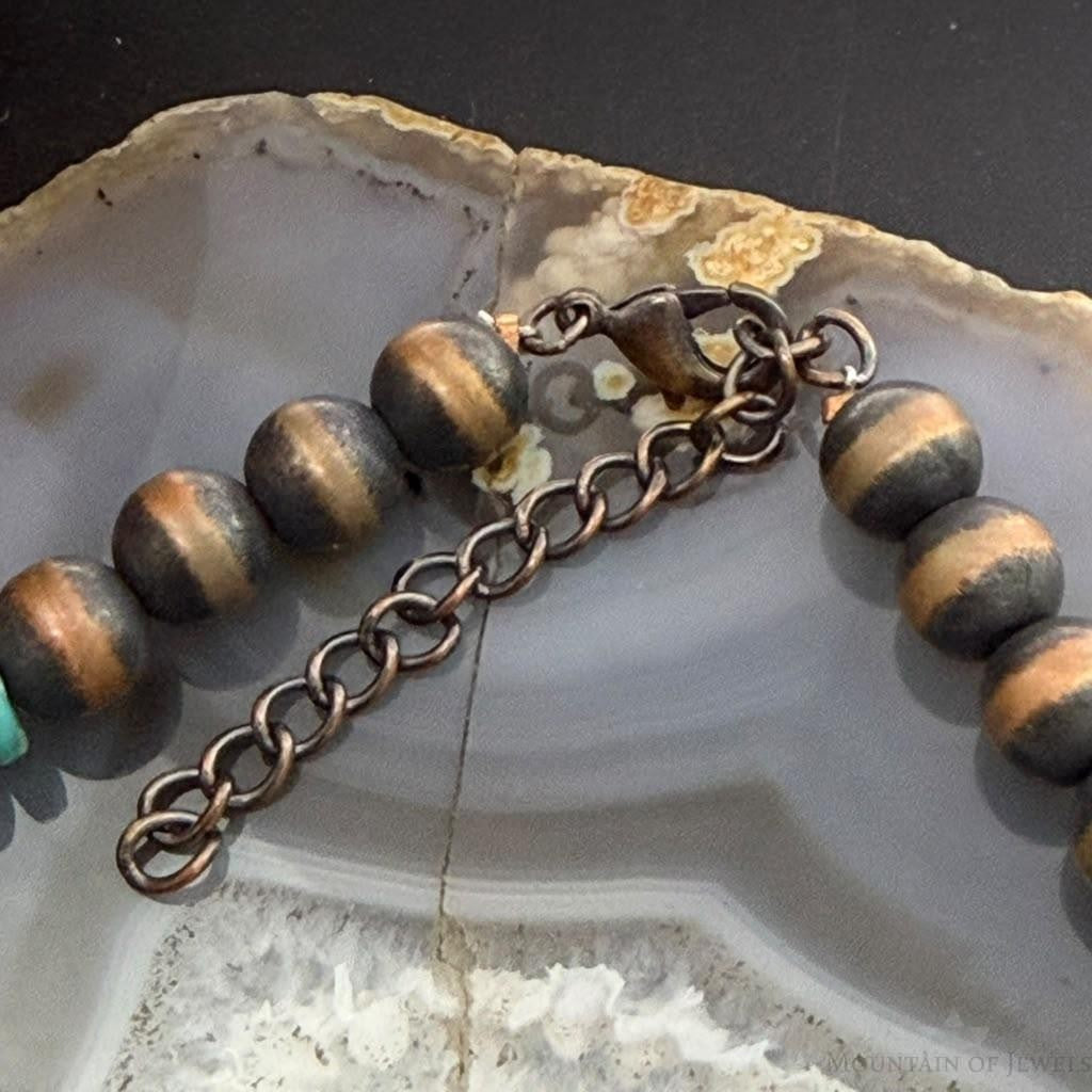 Southwestern Style Copper 8mm Navajo Pearl Beades &Turquoise 18"-20" Necklace For Women