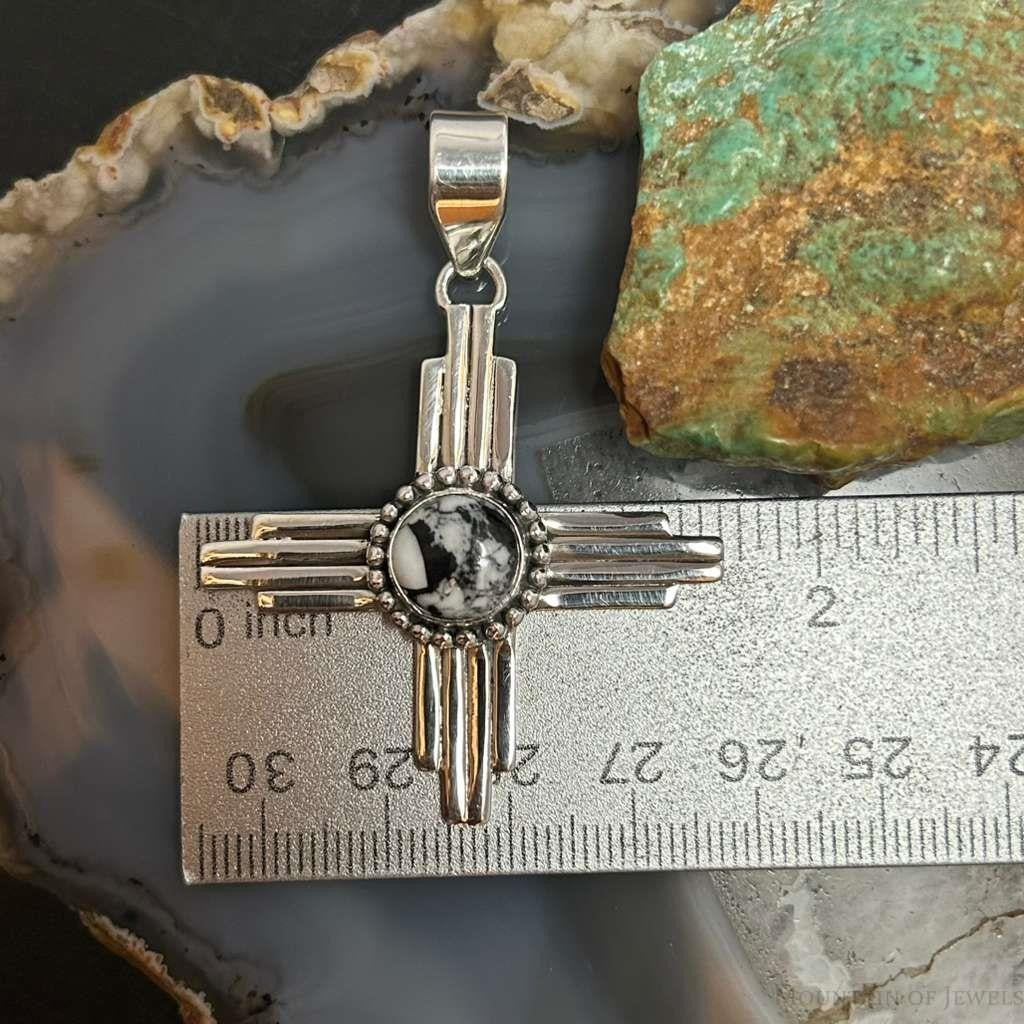Sterling Silver Southwestern Style Rounded White Buffalo Unisex Zia Pendant #1