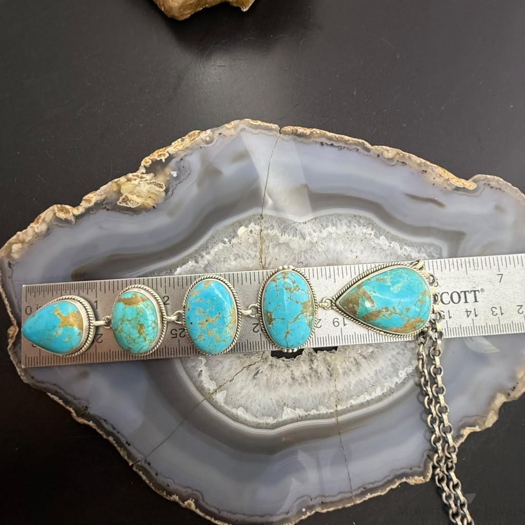 Sterling Silver Southwestern Style Kingman Turquoise Lariat Necklace For Women #1