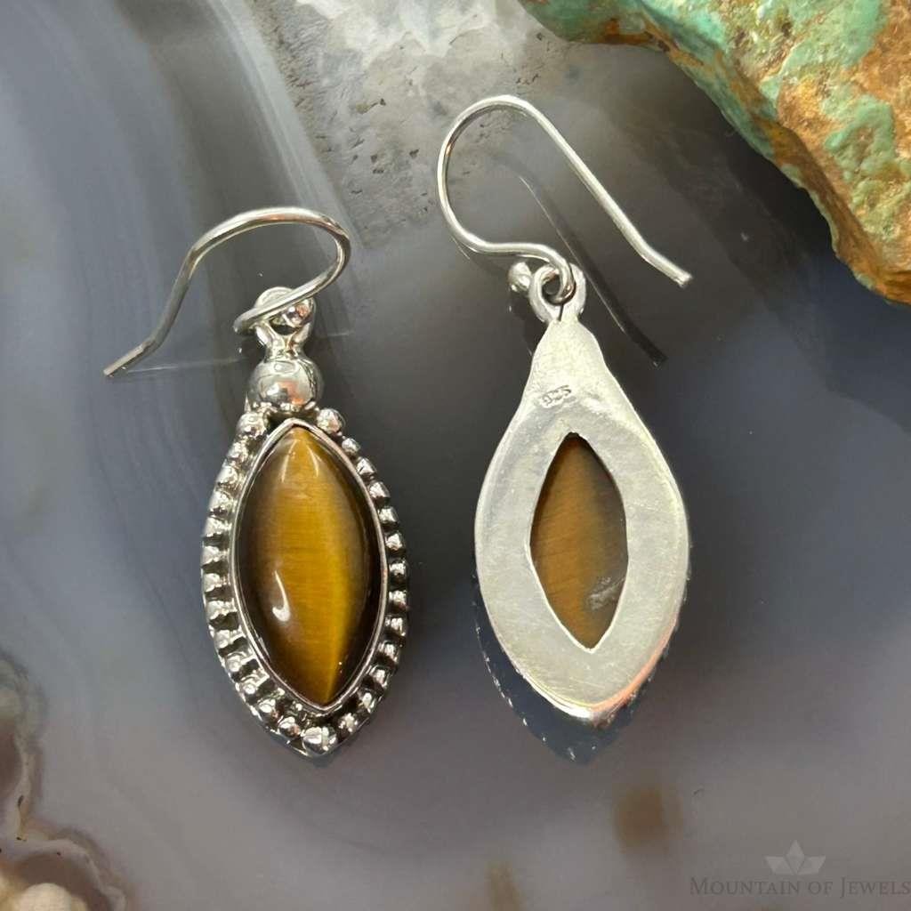 Sterling Silver Southwestern Style Marquise Tiger's Eye Earrings For Women