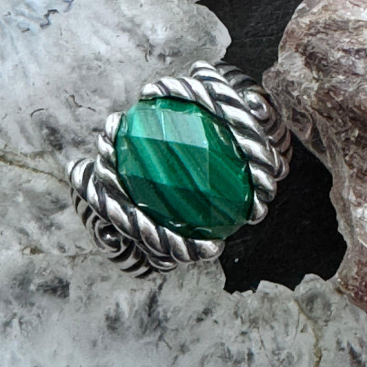 Carolyn Pollack Sterling Silver Faceted Oval Malachite Ring Size 6 For Women