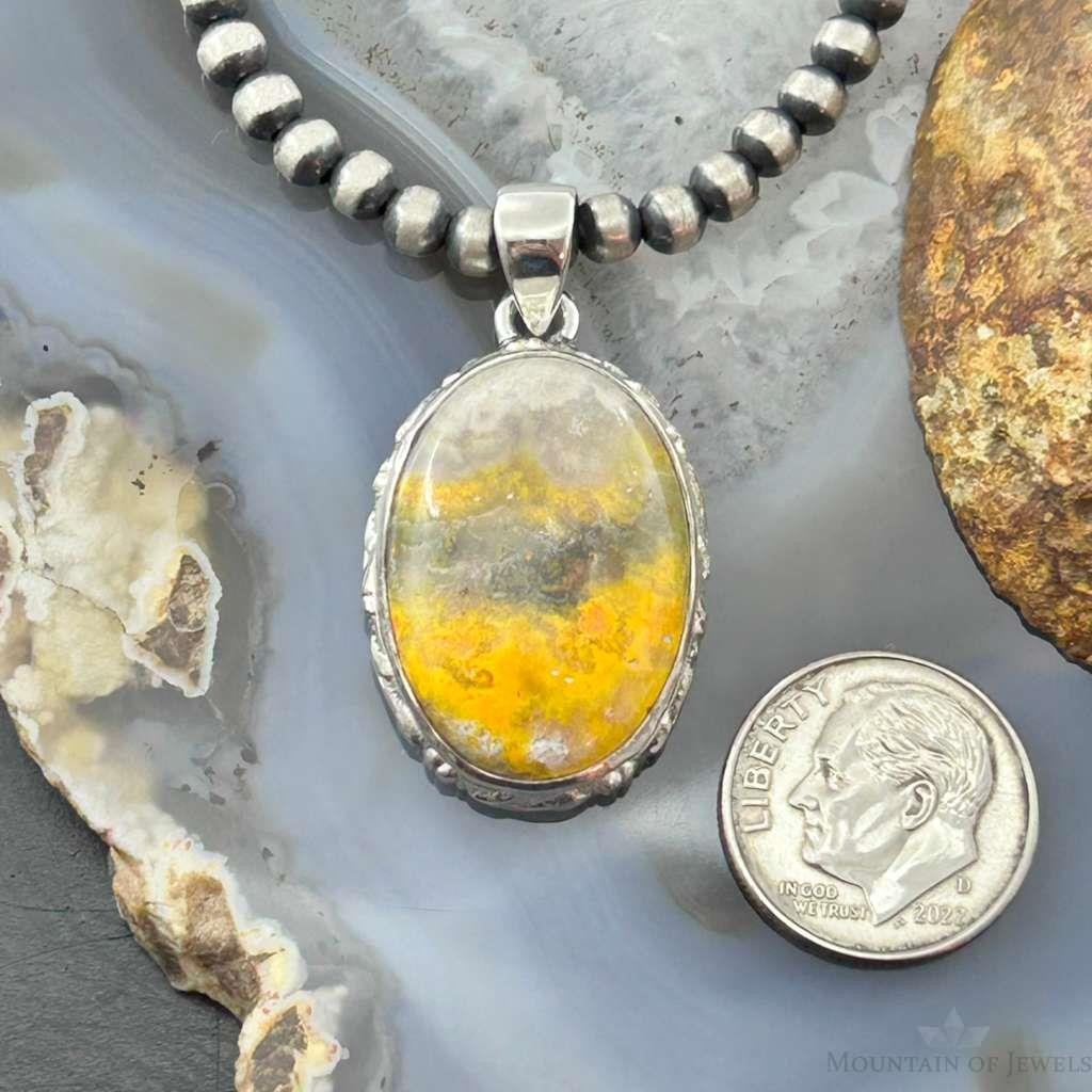 Sterling Silver Southwestern Style Oval Yellow Jasper Pendant For Women #1