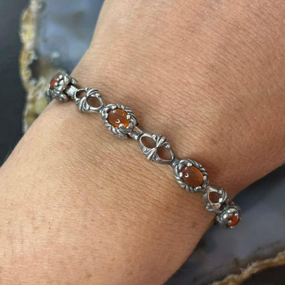Carolyn Pollack Sterling Silver 7 Oval Carnelian Link Bracelet For Women